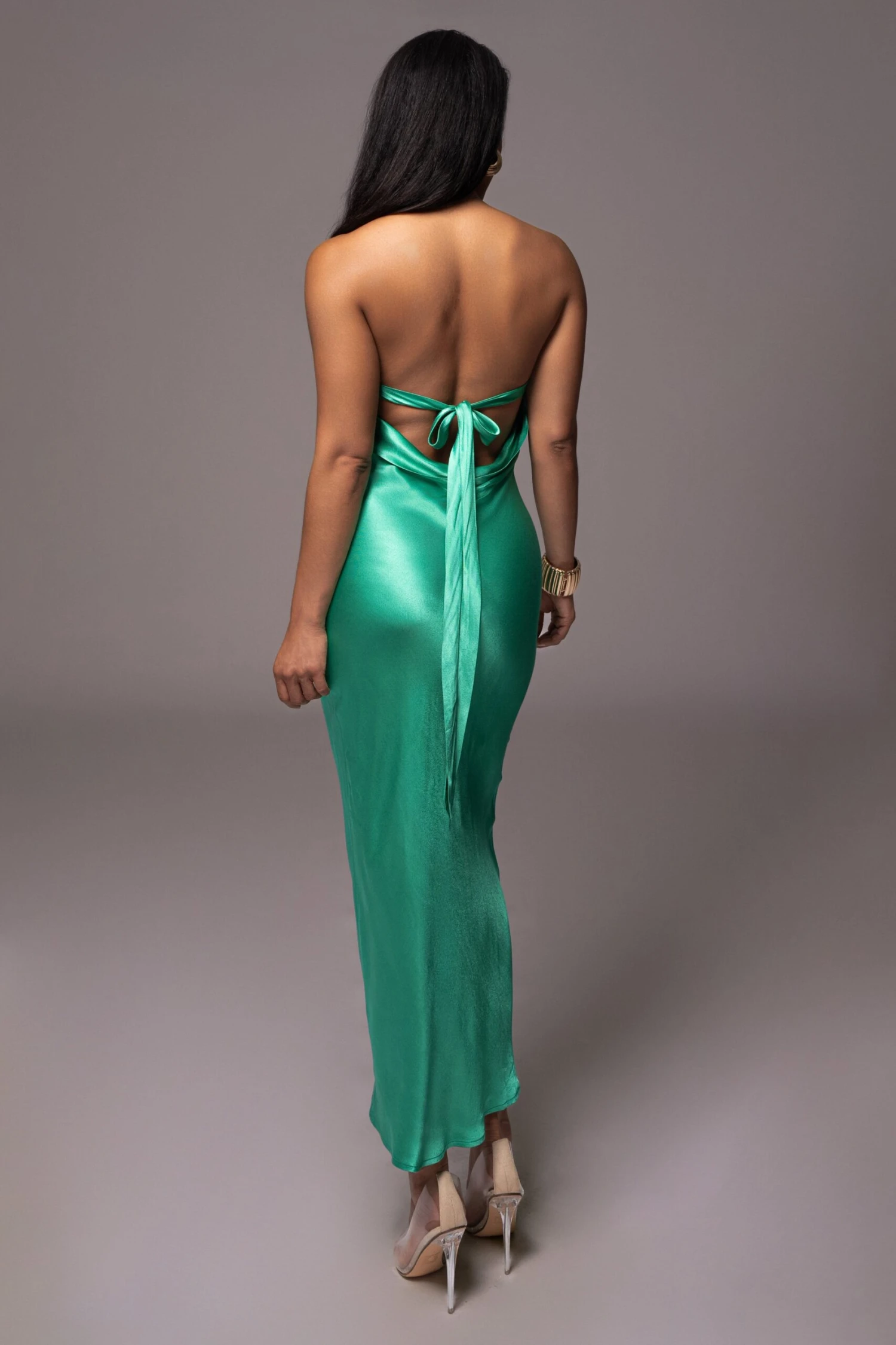 Green Irina Satin Strapless Maxi Dress - Image 9