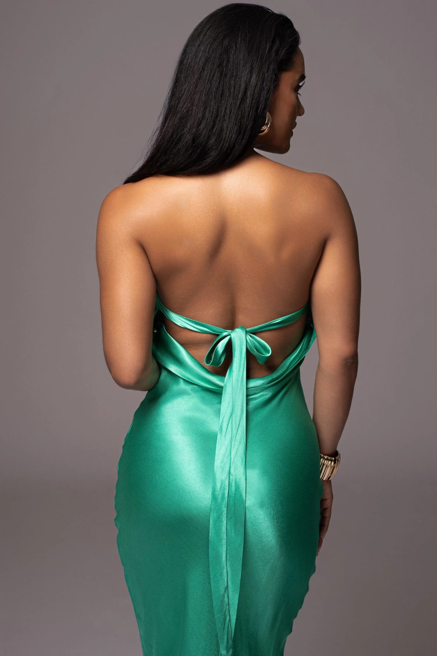 Green Irina Satin Strapless Maxi Dress - Image 2
