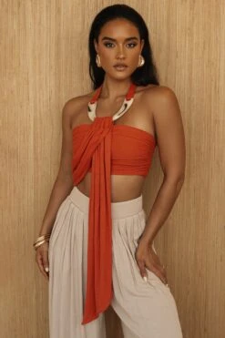 Rust TAKE A SEAT HALTER TOP