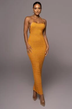 Apricot Palmas Crochet Maxi Dress
