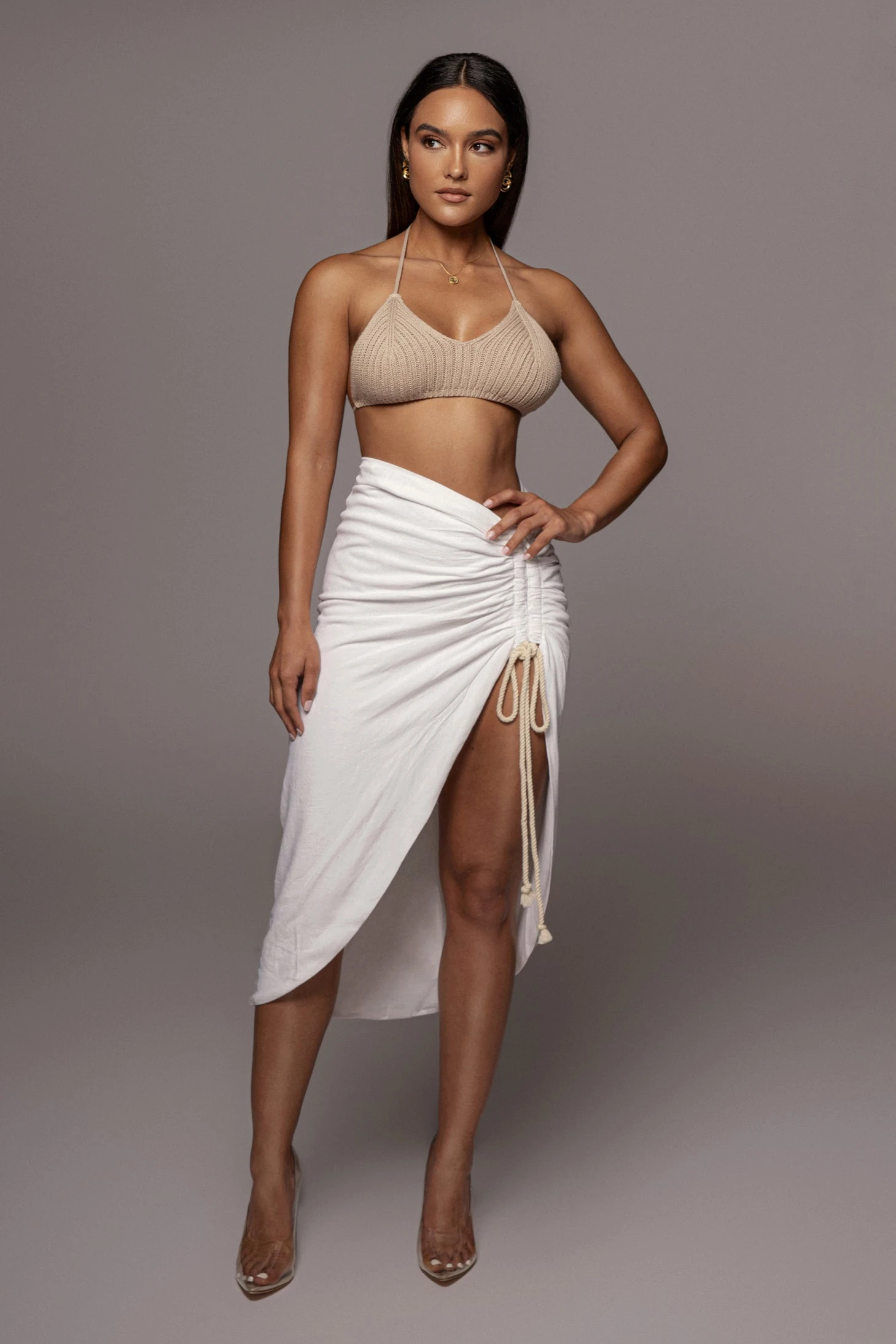 Ivory Spring Ruched Linen Skirt - Image 7