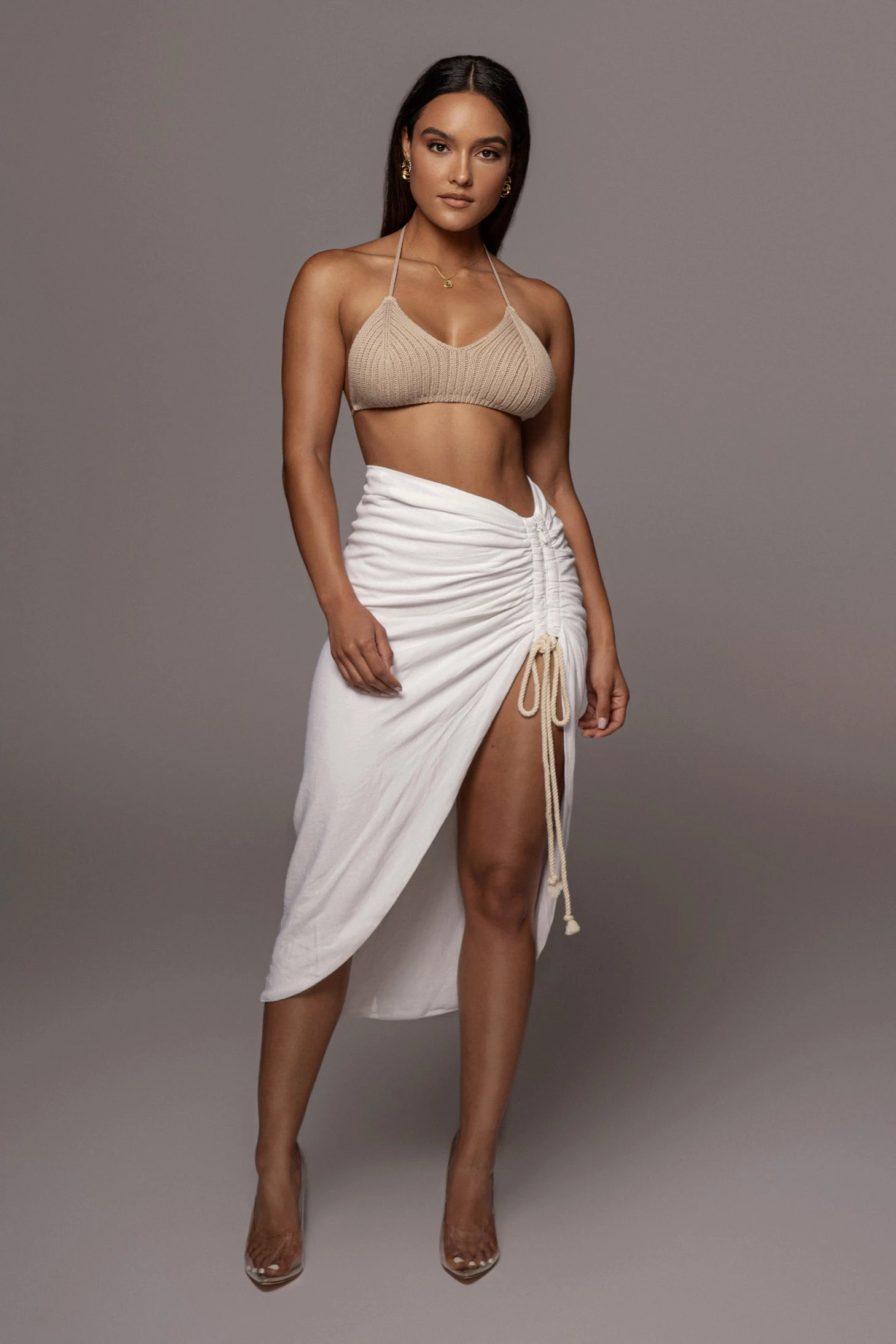 Ivory Spring Ruched Linen Skirt - Image 8