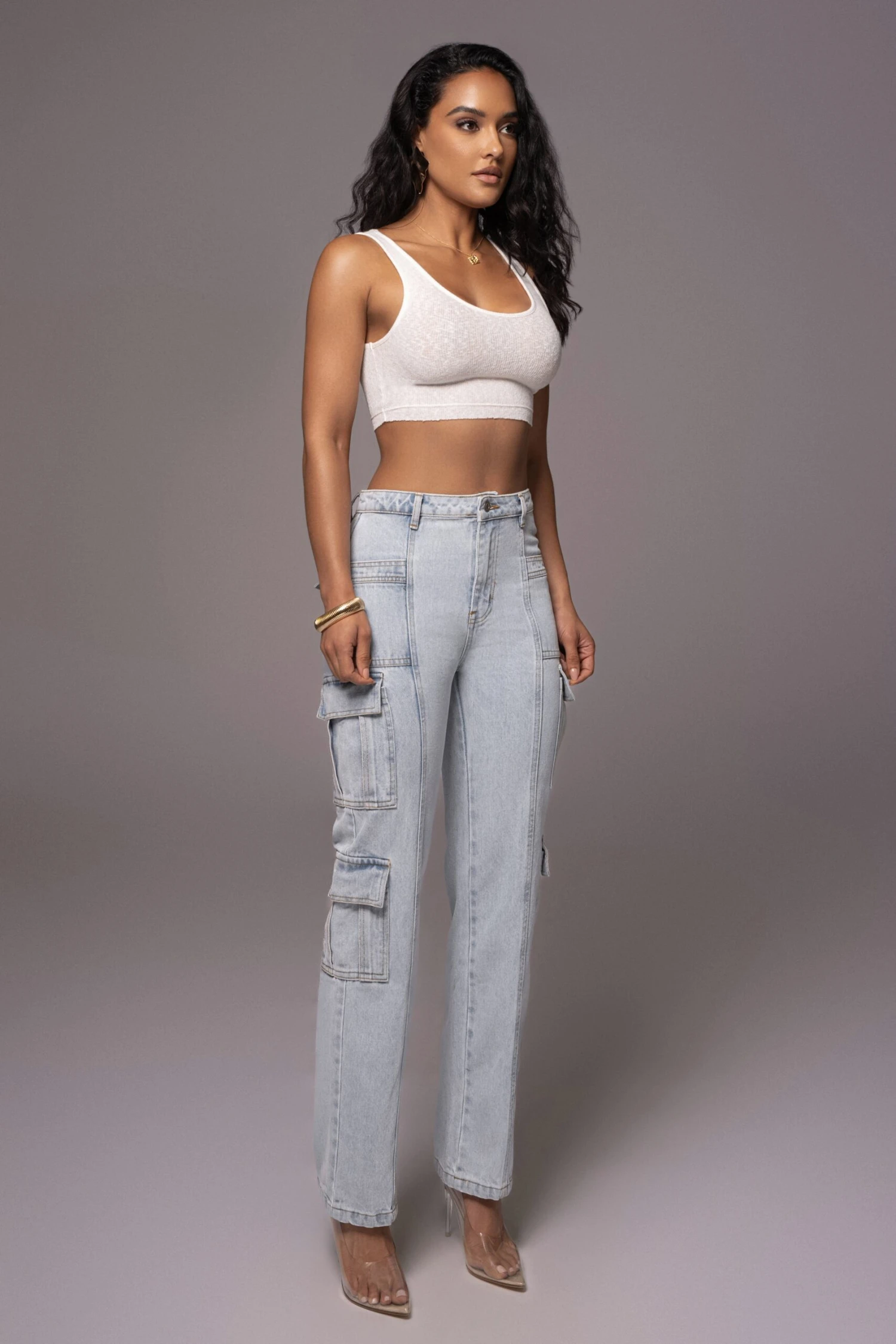 Light Wash Denim Undercover Cargo Jeans - Image 6