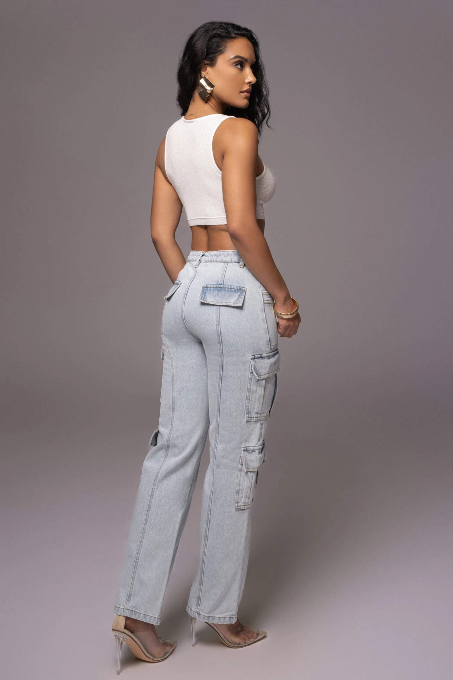 Light Wash Denim Undercover Cargo Jeans - Image 10