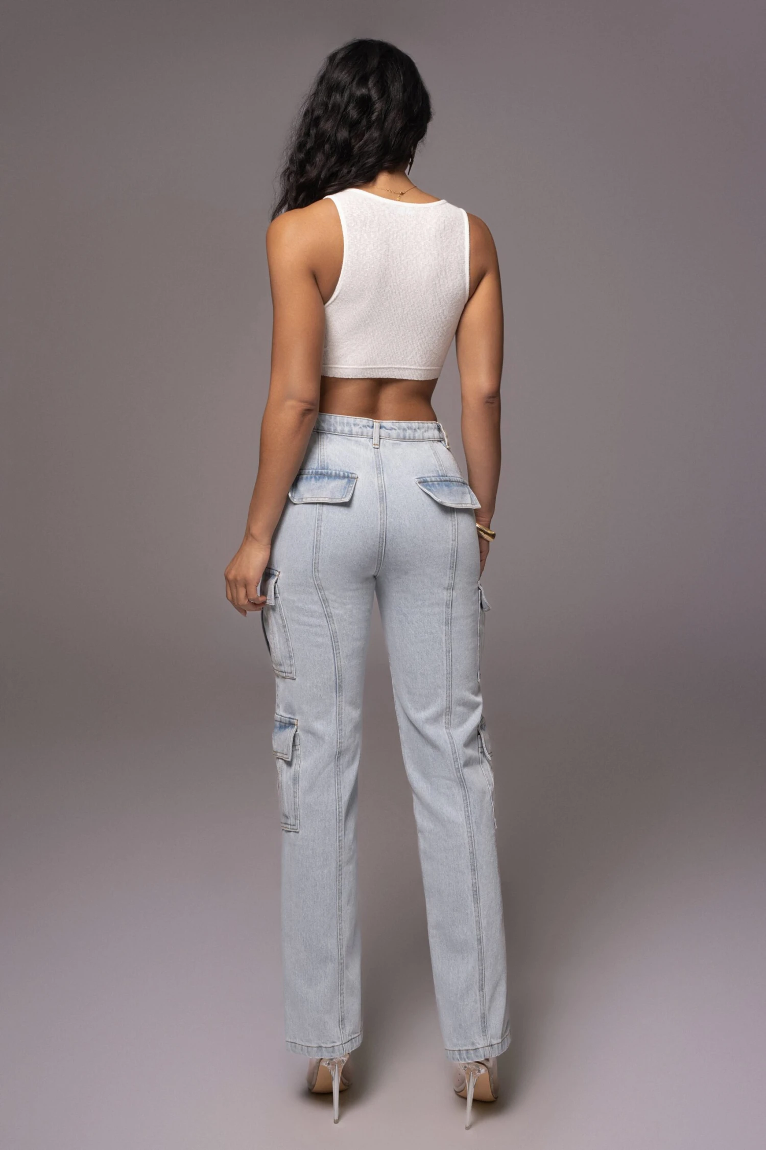 Light Wash Denim Undercover Cargo Jeans - Image 11