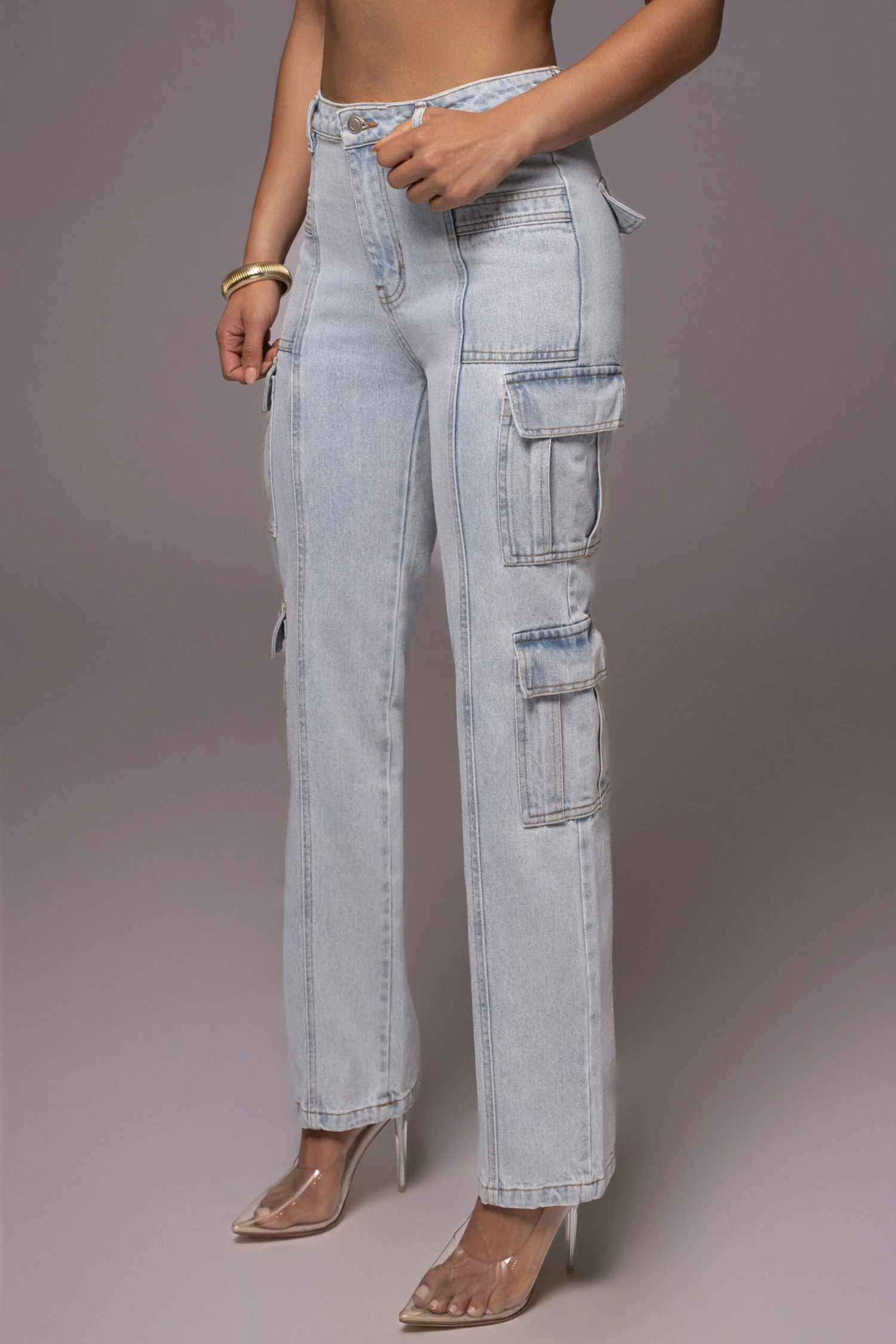 Light Wash Denim Undercover Cargo Jeans - Image 2