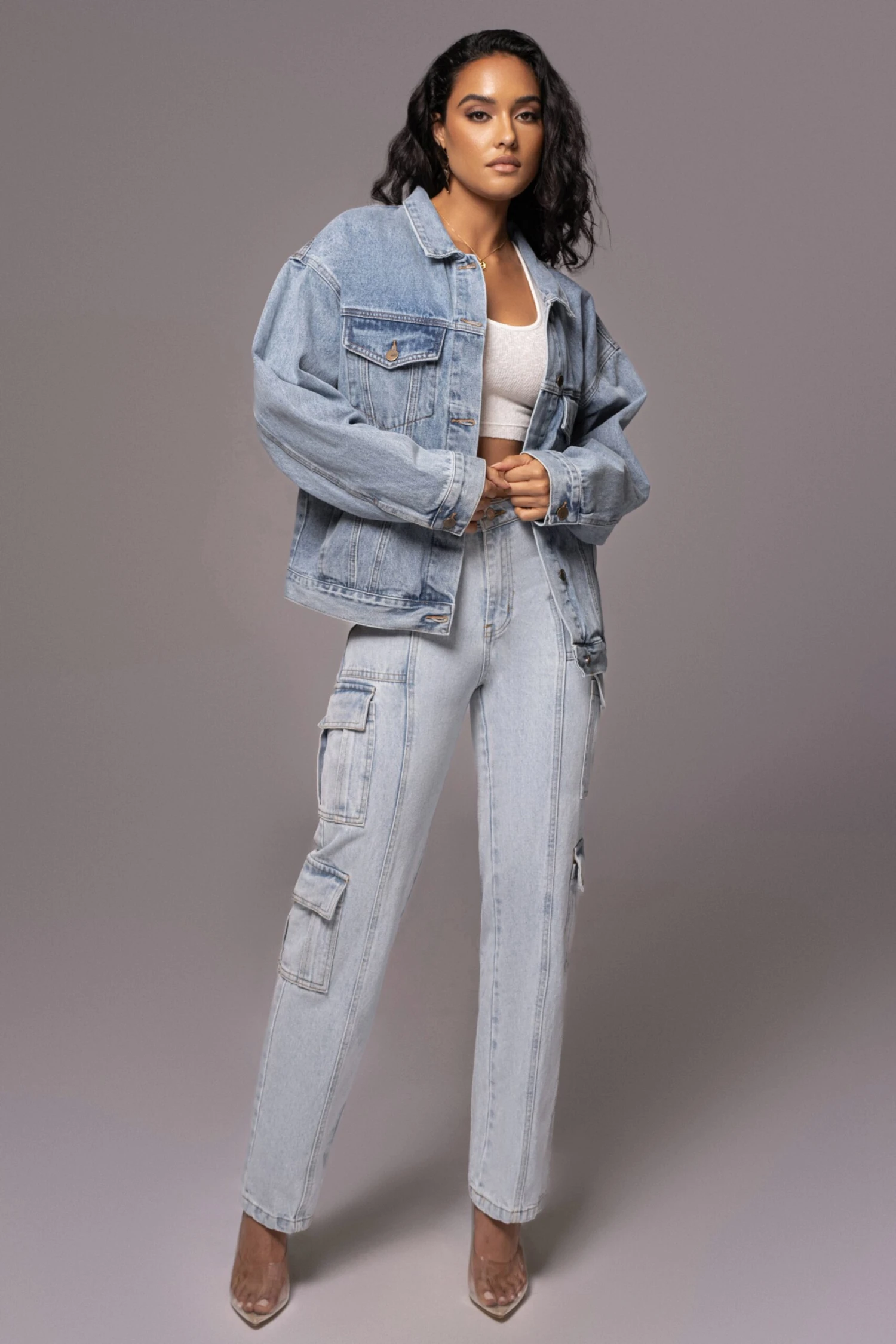 Light Wash Denim Undercover Cargo Jeans - Image 3