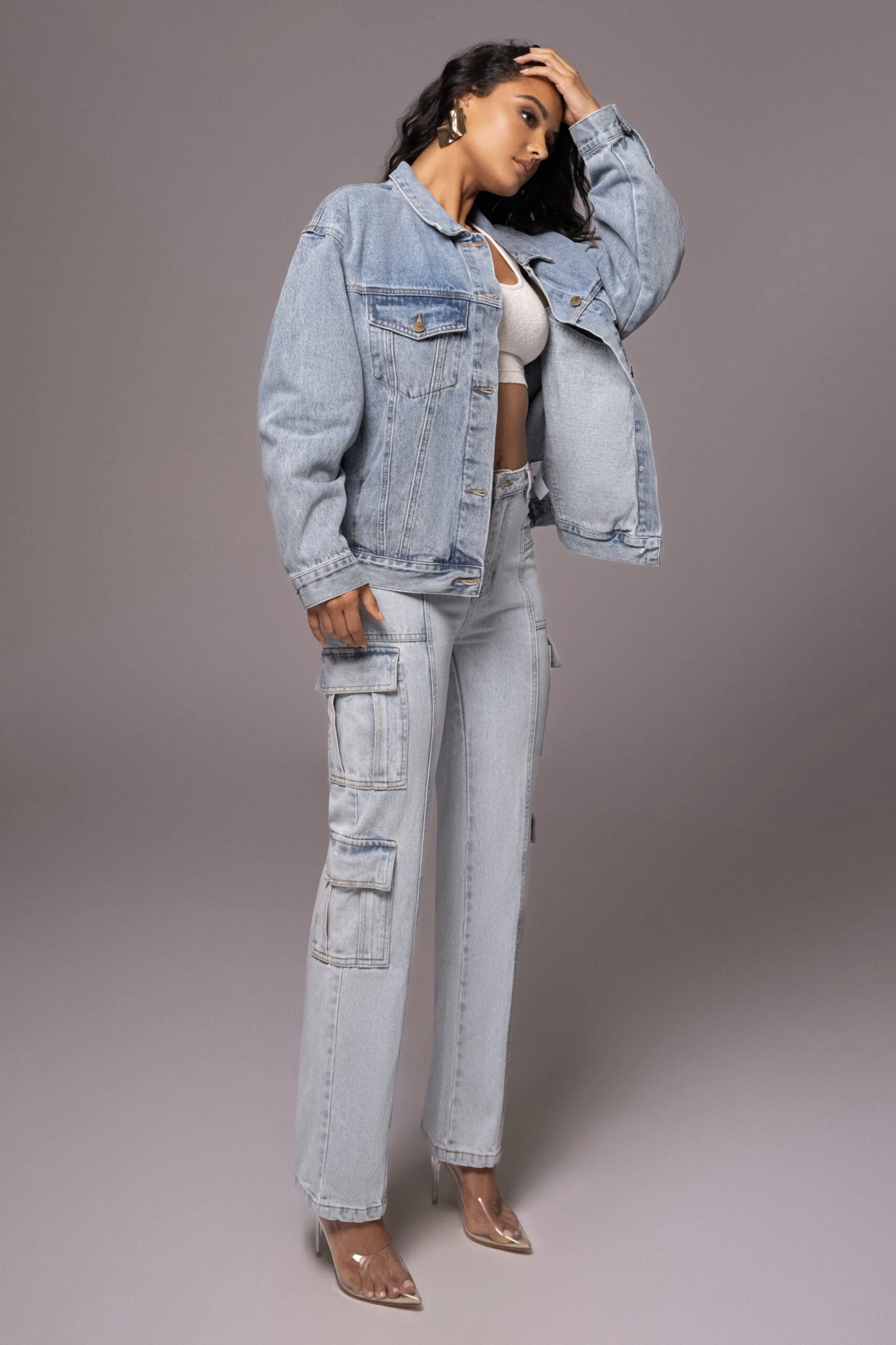 Light Wash Denim Undercover Cargo Jeans - Image 8