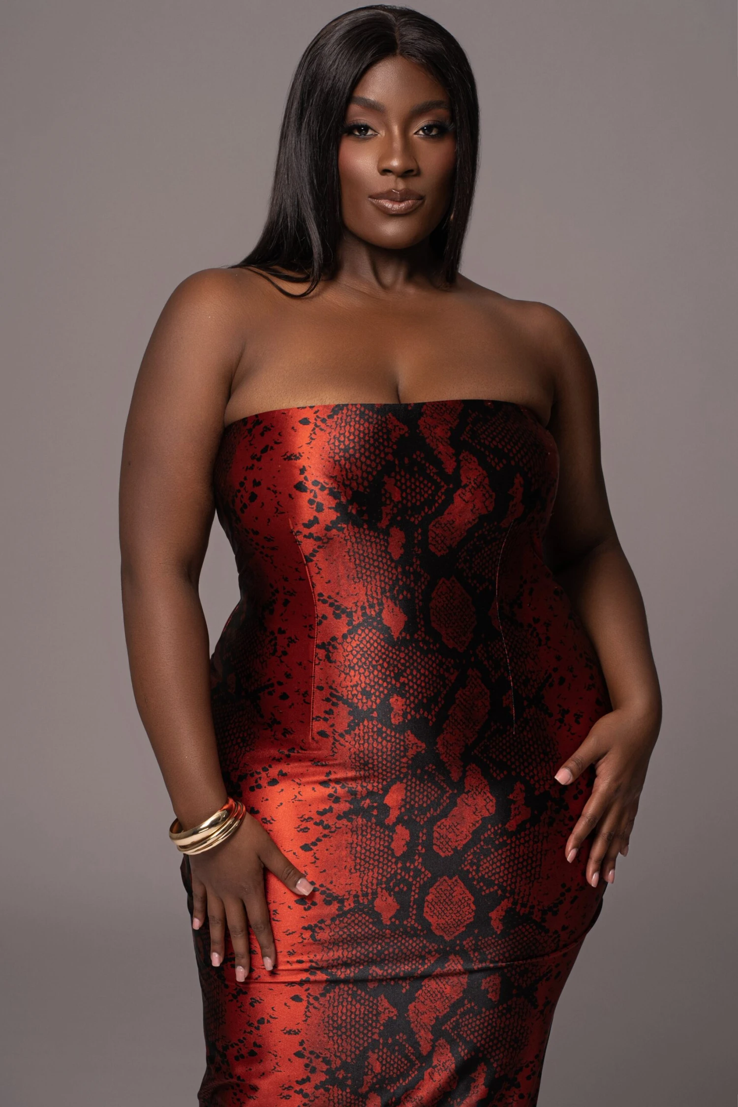 Red Bianca Snakeskin Slit Dress - Image 2