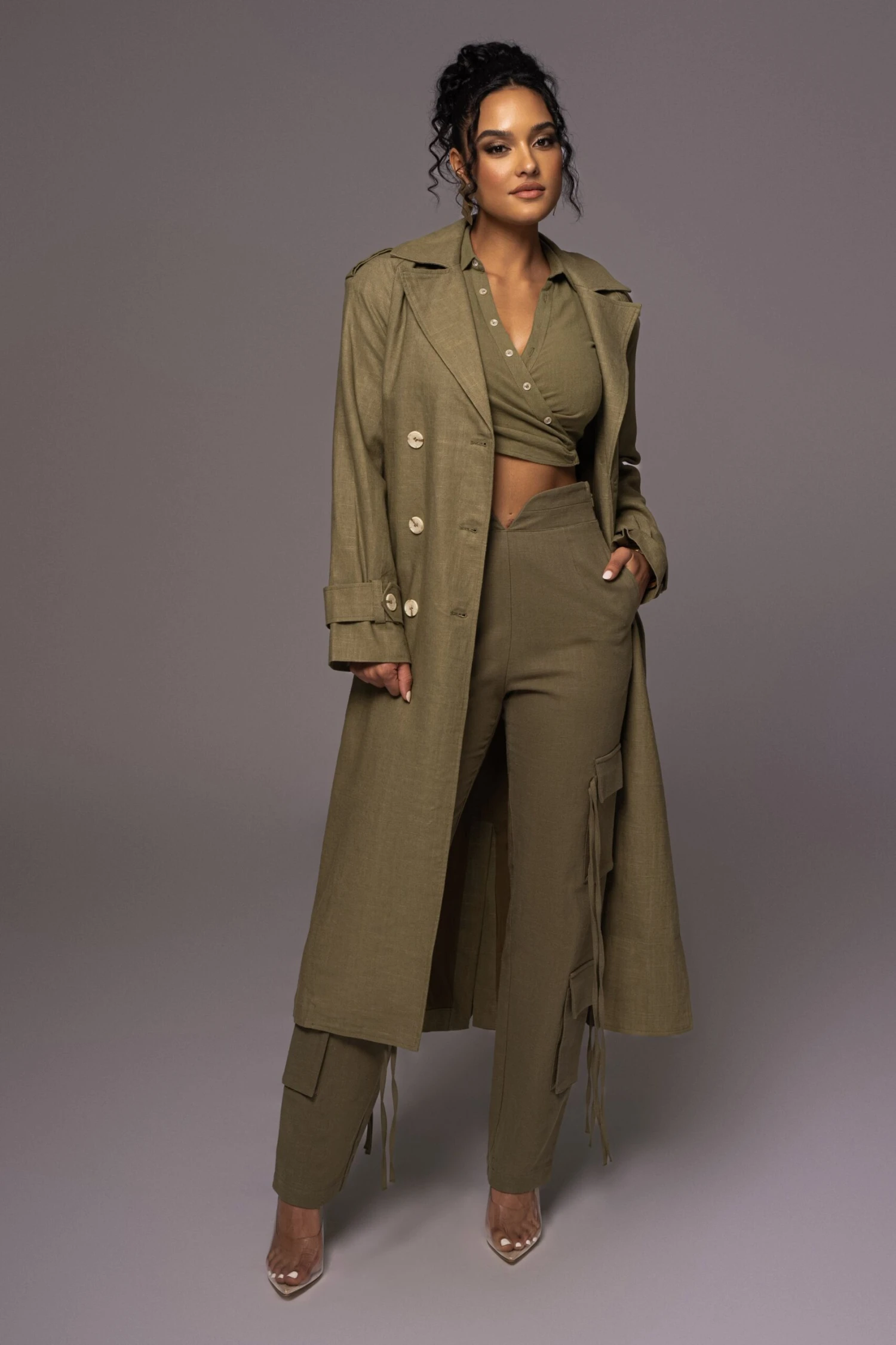 Olive One Step Closer Linen Coat - Image 2