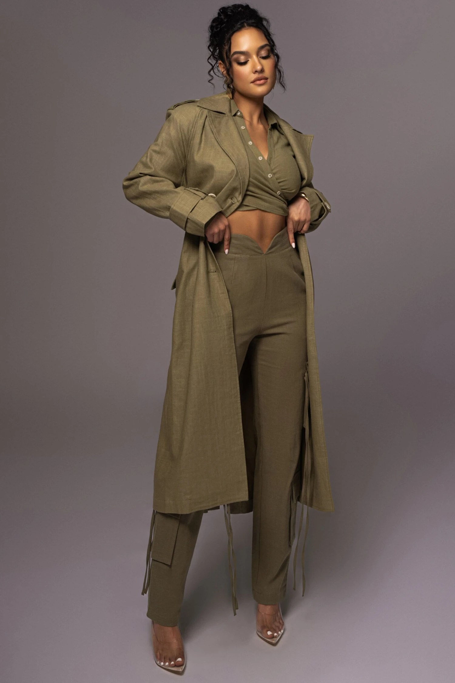 Olive One Step Closer Linen Coat - Image 8
