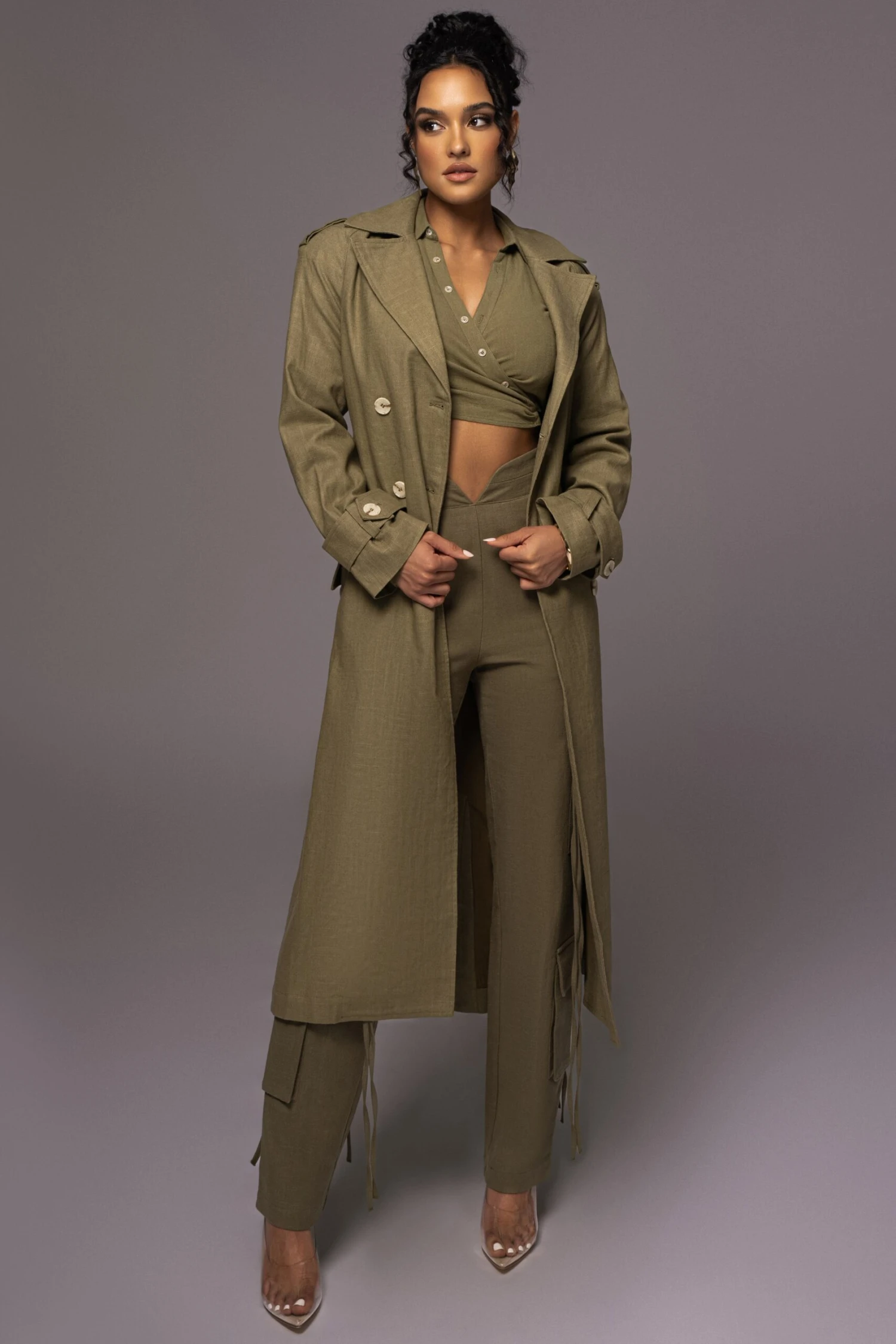 Olive One Step Closer Linen Coat - Image 7