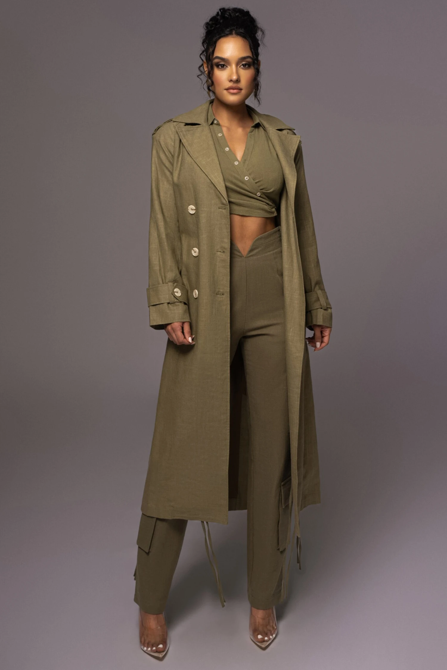Olive One Step Closer Linen Coat - Image 5