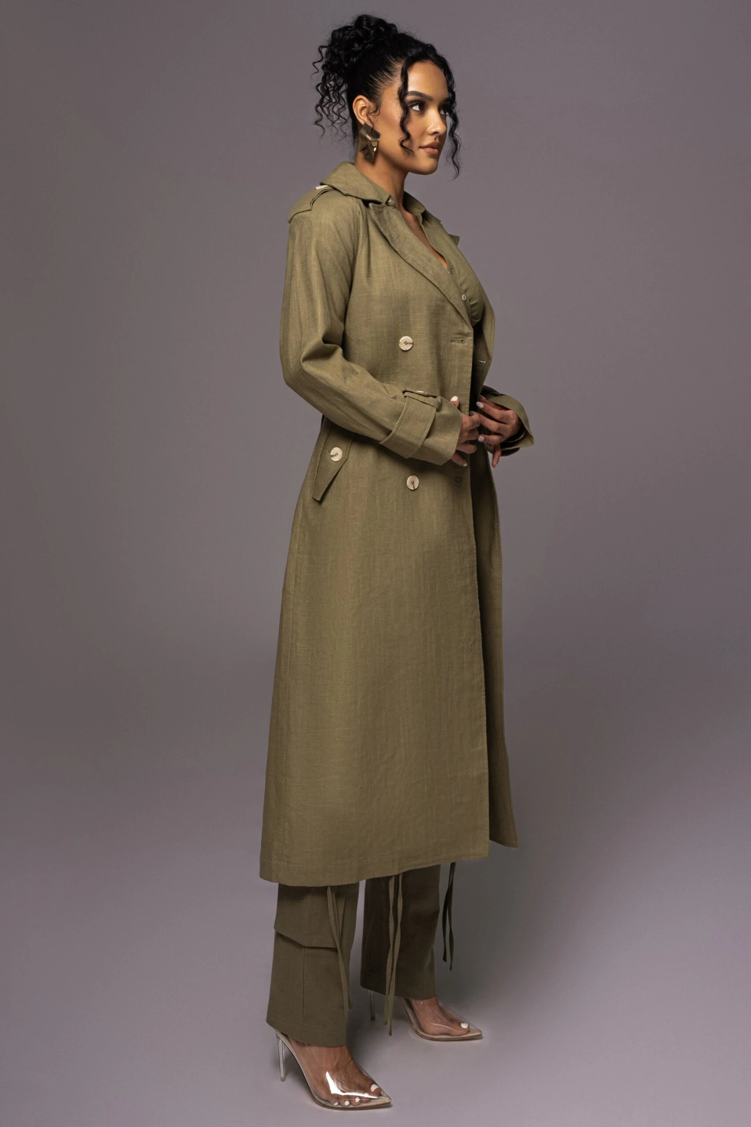 Olive One Step Closer Linen Coat - Image 9