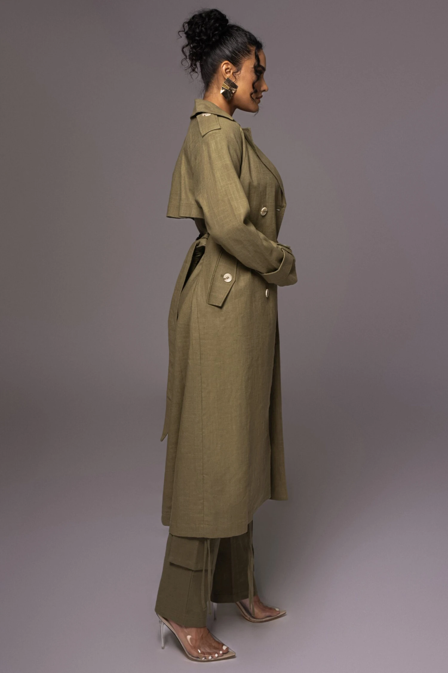 Olive One Step Closer Linen Coat - Image 10