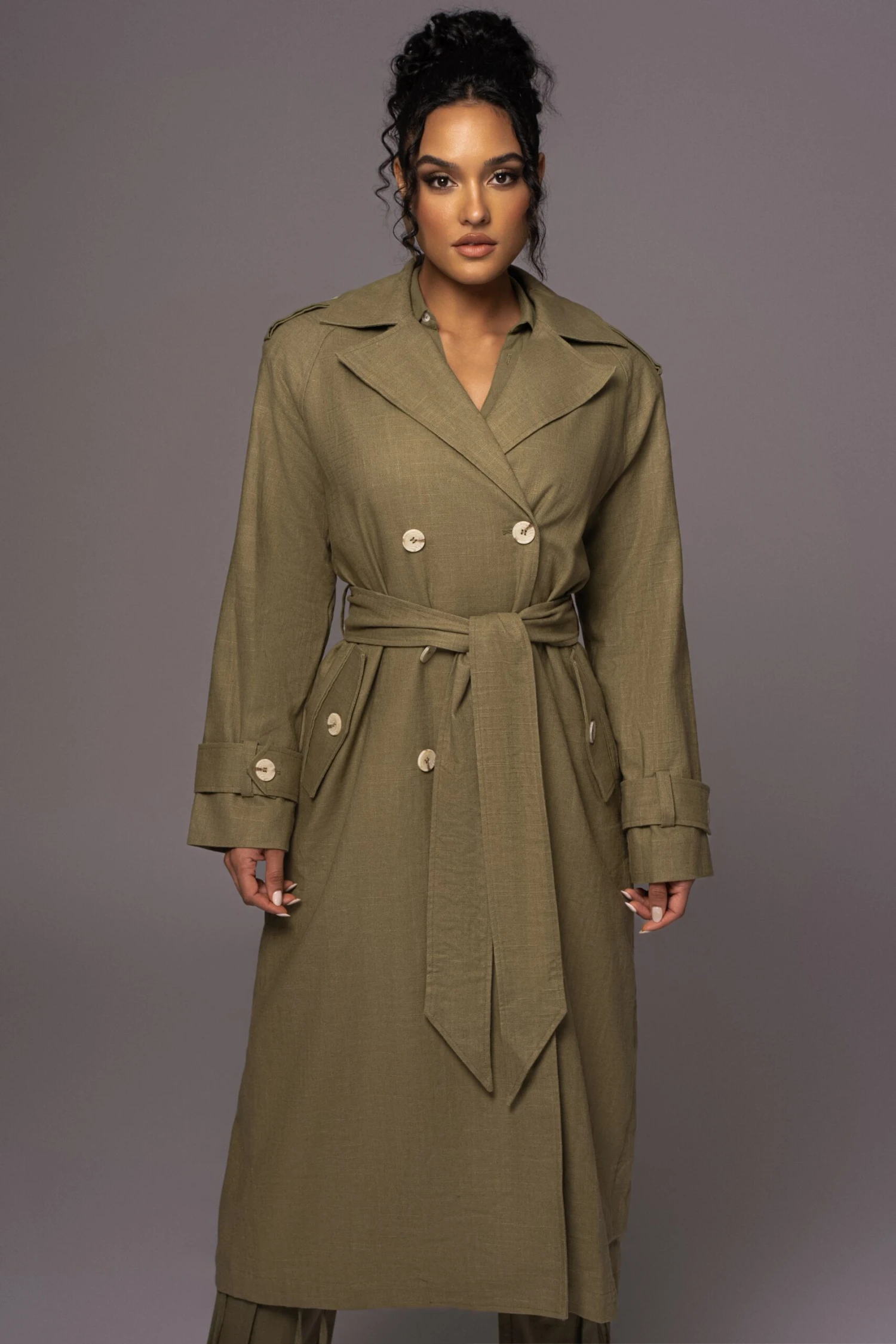 Olive One Step Closer Linen Coat - Image 6