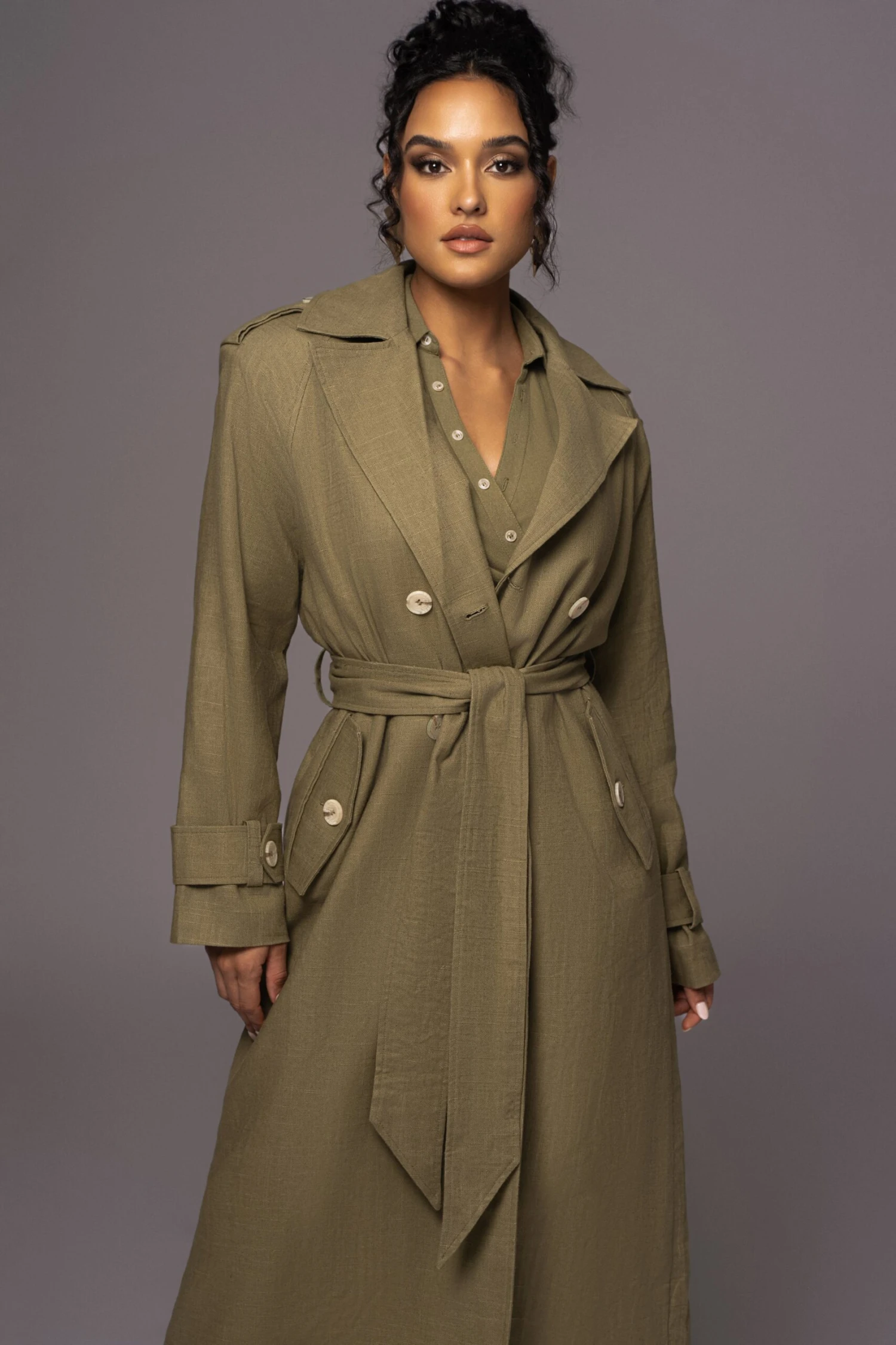 Olive One Step Closer Linen Coat - Image 4