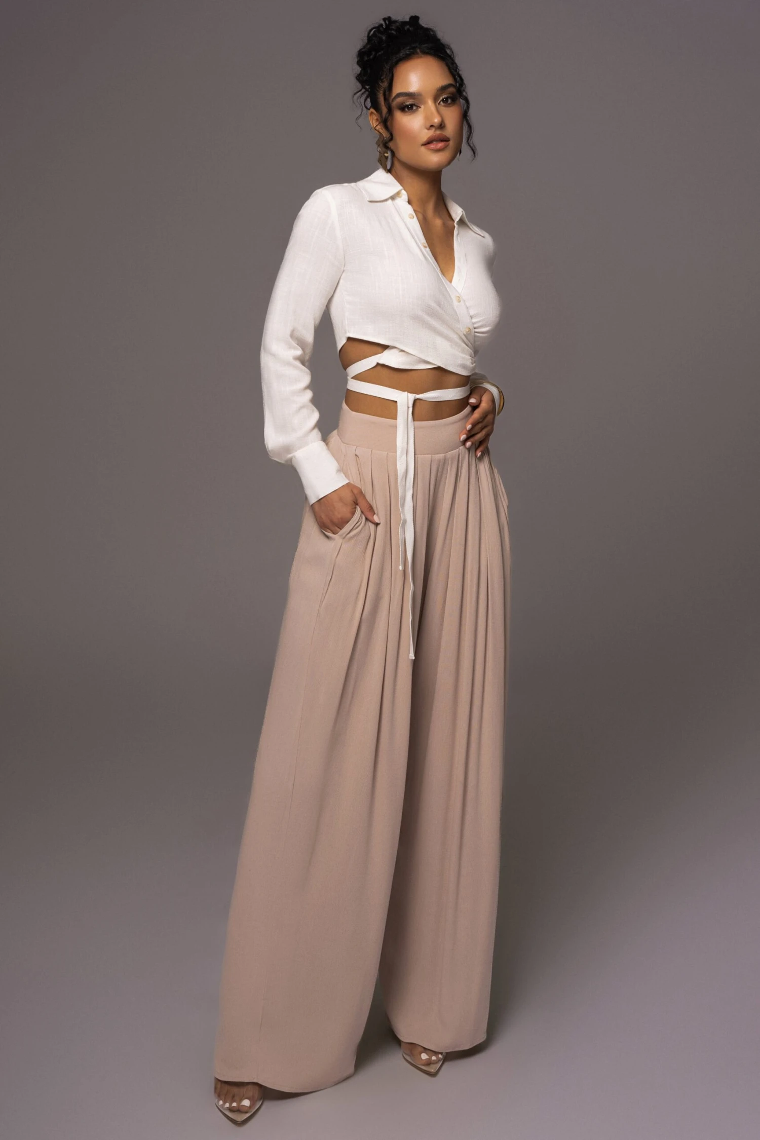 White Drift Away Linen Wrap Top - Image 2