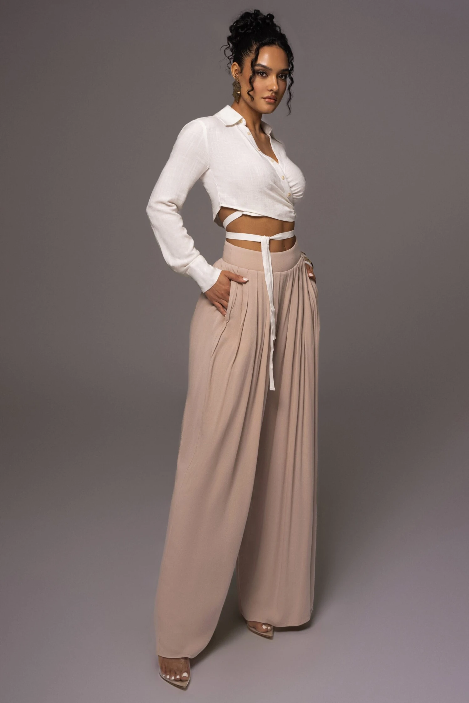 White Drift Away Linen Wrap Top - Image 5