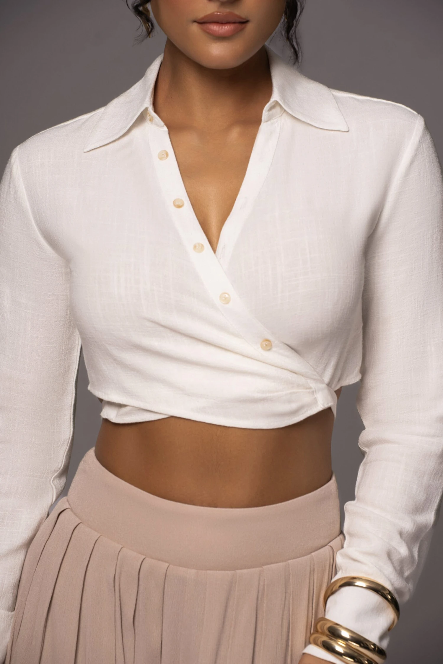 White Drift Away Linen Wrap Top - Image 4