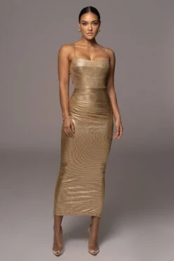Gold Rubi Cowl Neck Cocktail Dress
