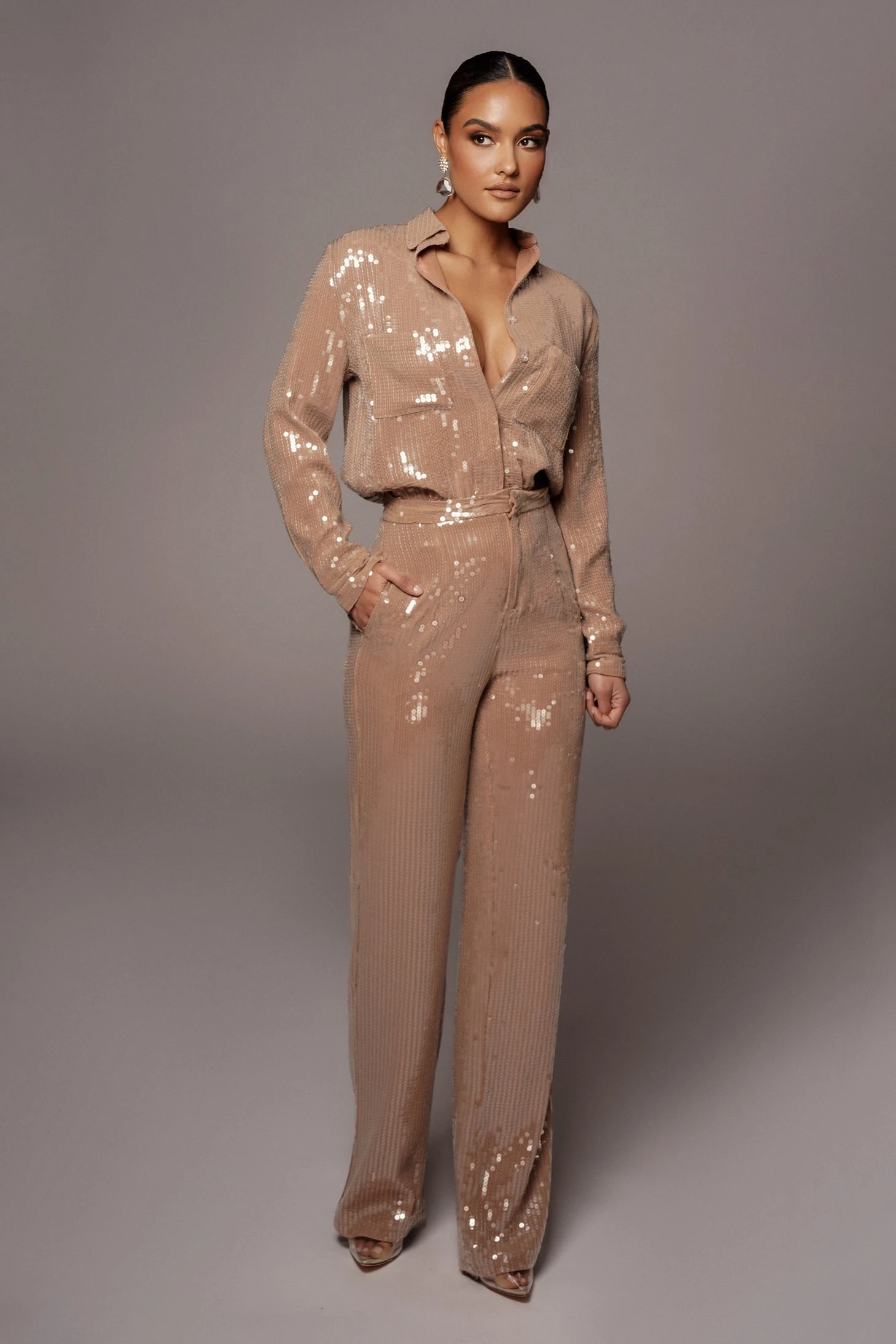 Tan Elowen Sequin Trousers - Image 4